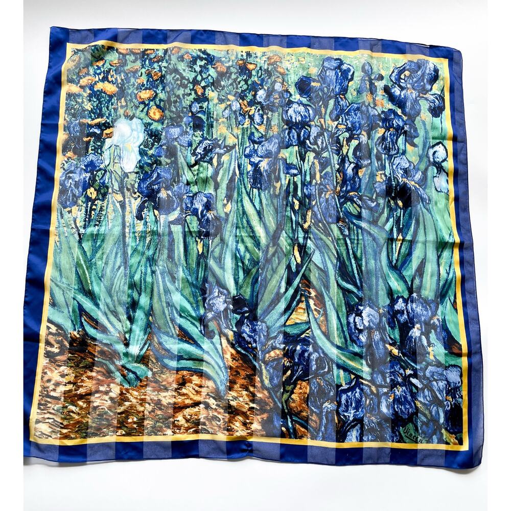 Van Gogh Irises Satin Striped 34" Square Scarf